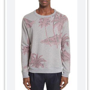 Men's Gray Pullover Sweatshirt with Pink Palm Motif